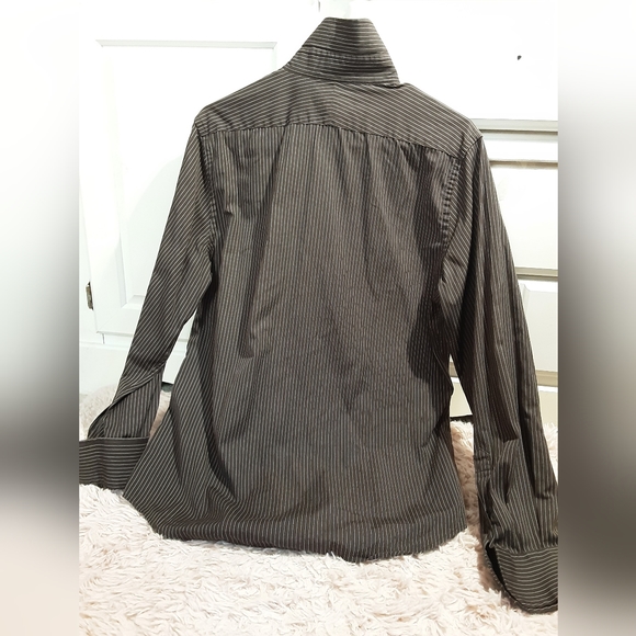 Express Modern Fit Brown Strip Button Up Shirt Mens M Long Sleeve Collared - Picture 5 of 8